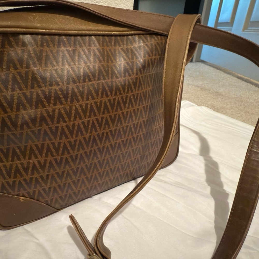 Mario Valentino Brown Monogram Crossbody Messenger Bag